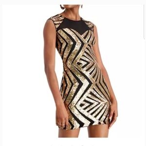 Guess gold sequin and black mesh cocktail dress